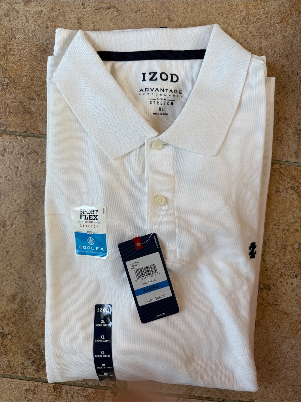 Izod White Men’s Polo with Navy Trim - Advantage Sport Stretch
